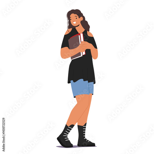 Stylish fashion teenage student girl cartoon character posing isolated on white background