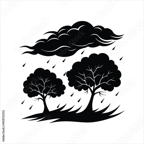  Dark Sky and Rain Dramatic Weather Silhouette Vector