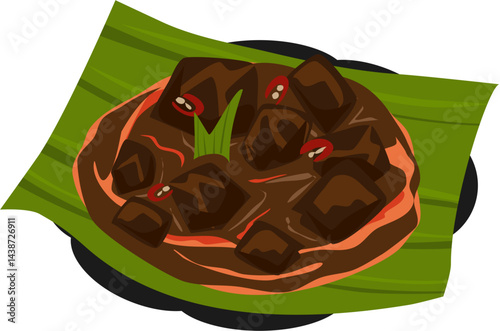 Beef rendang illustration. Malaysian tradisional food.
