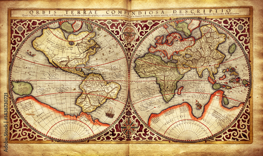 Old map of the world, printed in 1587