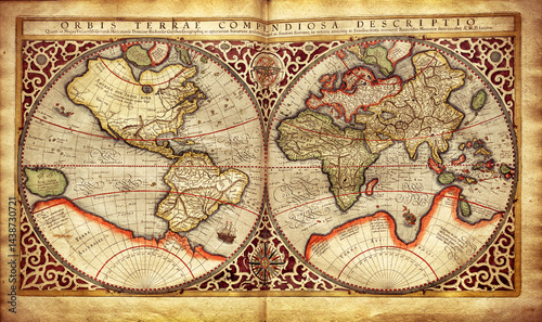 Obraz na płótnie Old map of the world, printed in 1587 w salonie