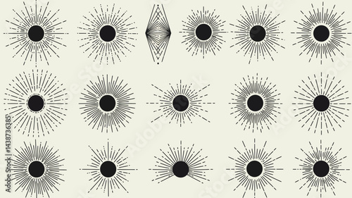 Sunburst vector set sun ray burst design element light rays collection vintage retro style graphic art design


