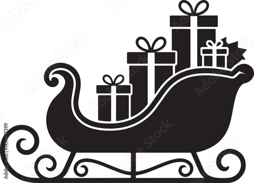 Santa Claus Sleigh silhouette vector illustration isolated On Transparent Background