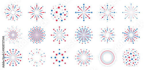 4th of July fireworks set, USA Independence Day fireworks