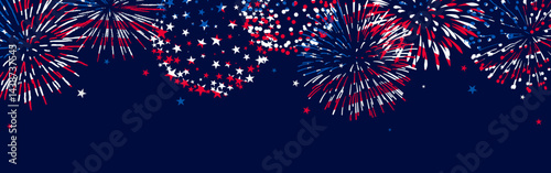Fourth of July background, USA flag fireworks border