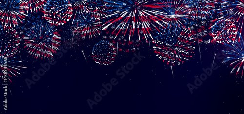 4th of July background, USA fireworks border, American flag