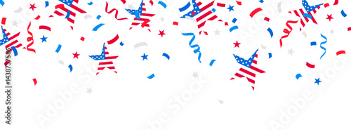 USA background, 4th July celebration border, flag, confetti