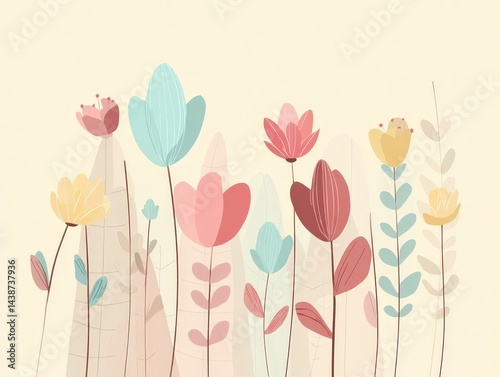 Stylized Floral Illustration: Pastel Harmony