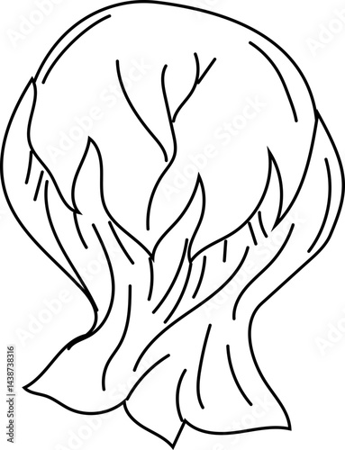 Hand-drawn illustration of a mystical magic flame in black and white line art style, for fantasy artwork.