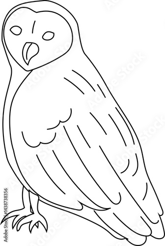 Hand-drawn illustration of an owl in black and white line art, suitable for magic, gothic, and fantasy designs.