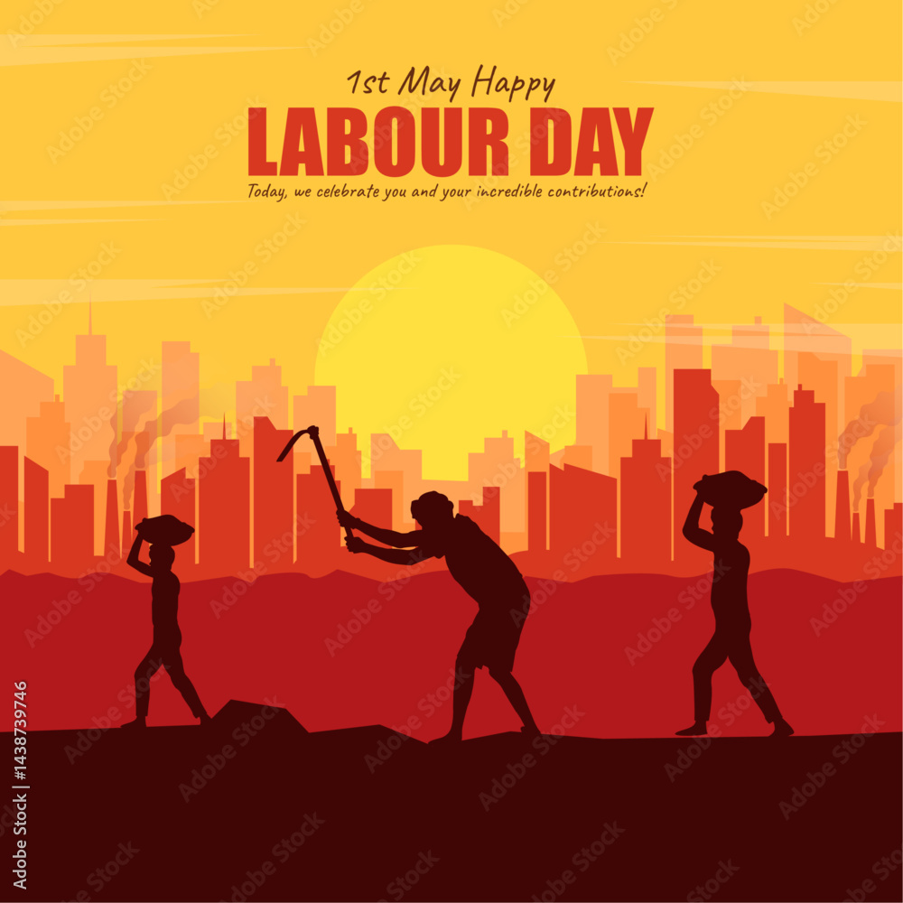 Fototapeta premium May 1st International labour day vector illustration. Social media post design. Today, we celebrate workers and their incredible contributions.