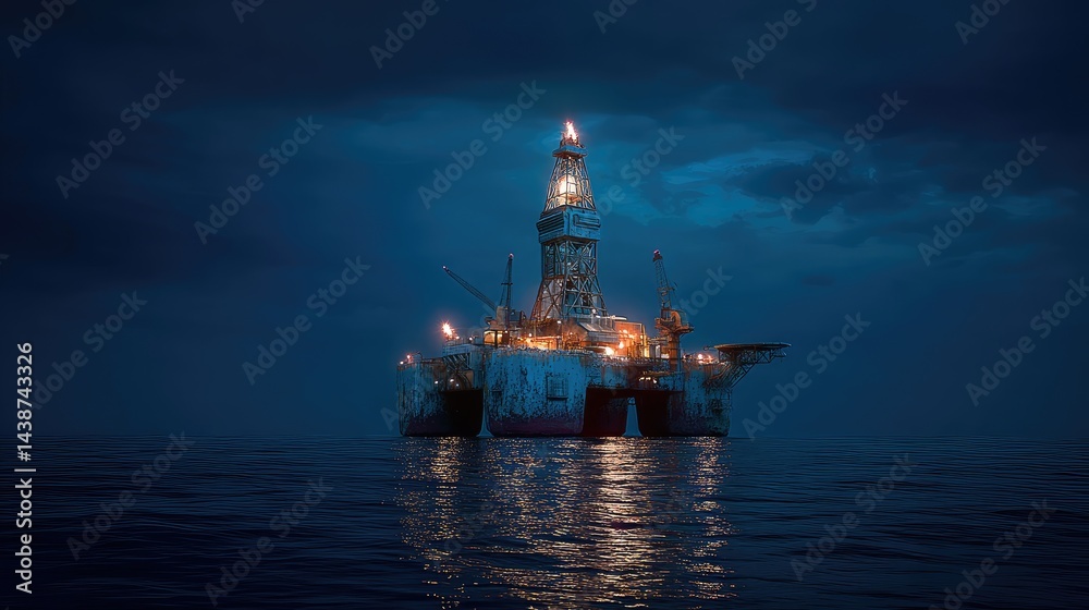 Fototapeta premium Offshore oil rig at night