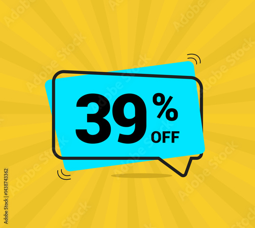 39% OFF sale, thirty nine percent. Coupon of Discount Price. Discount promotion. Banner for One percent off offers. Yellow and blue Design. Vector illustration.