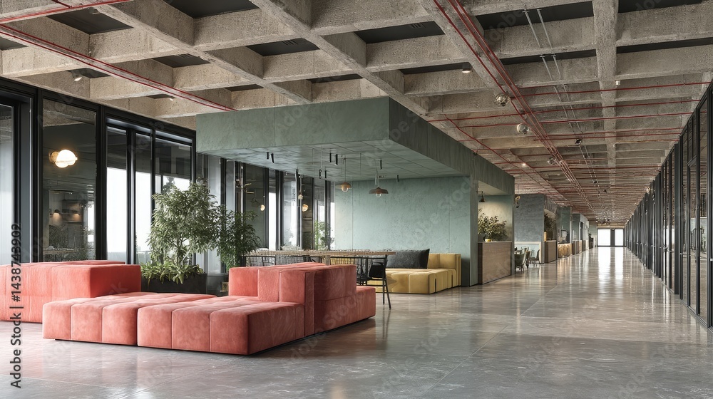 Fototapeta premium Open-plan modern office space with modular seating