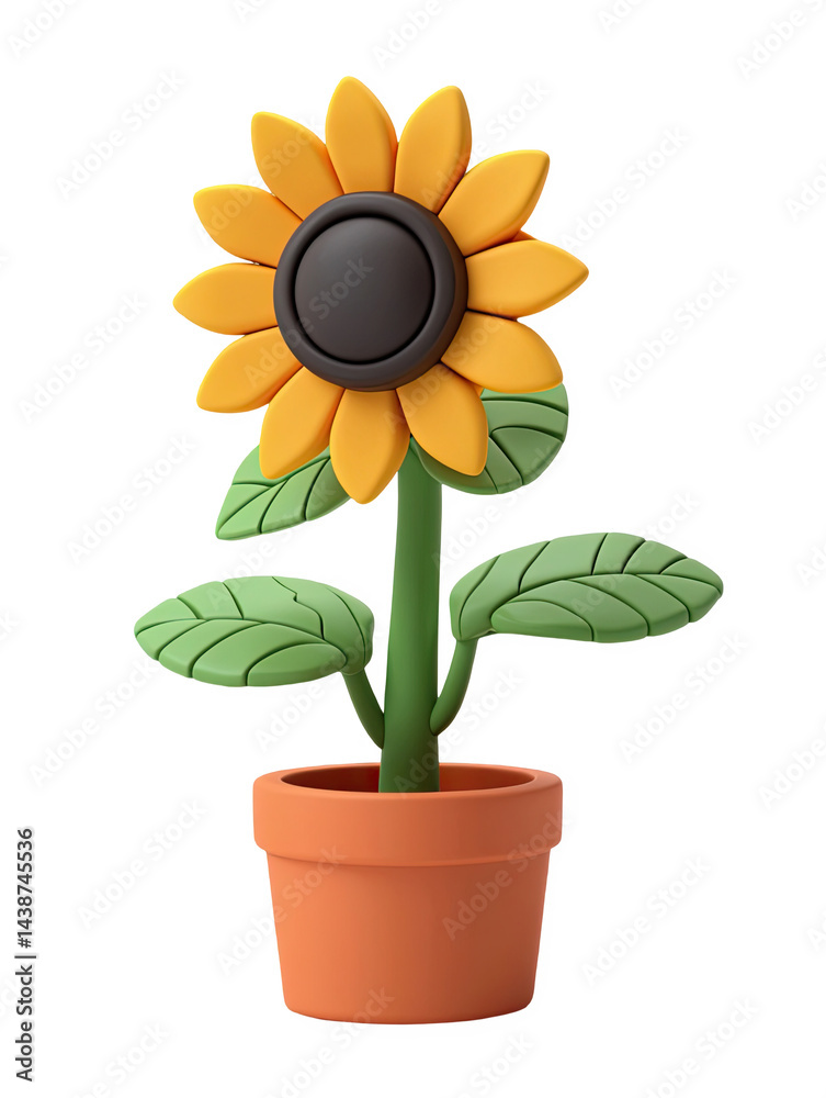 Obraz premium Adorable 3d render of a sunflower in a pot yellow flower potted plant art on transparent background