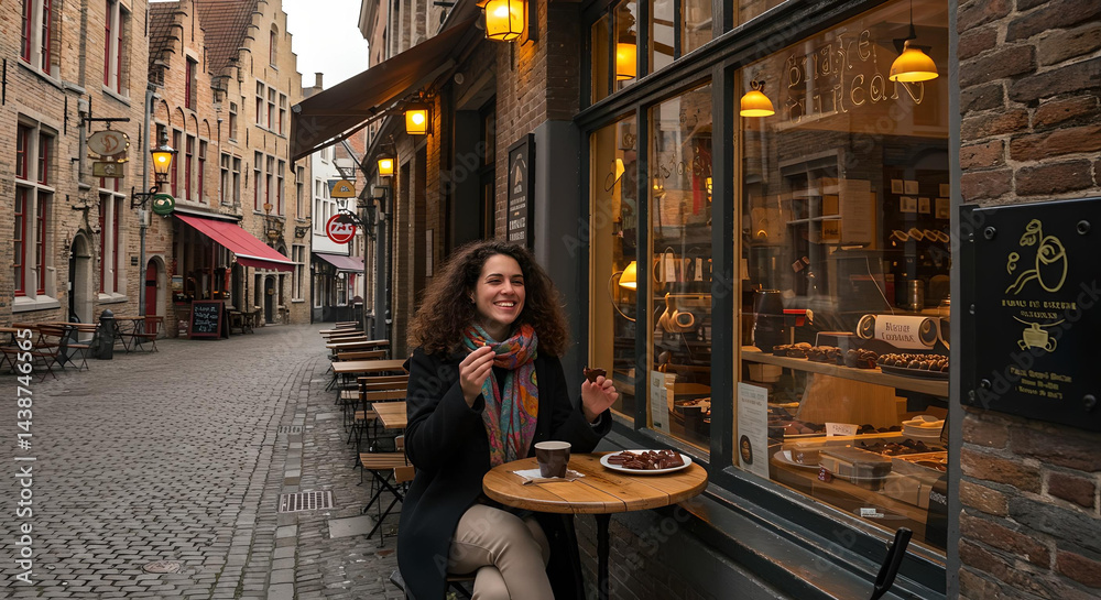 Fototapeta premium Tourist Enjoying Chocolate in a Cozy Café