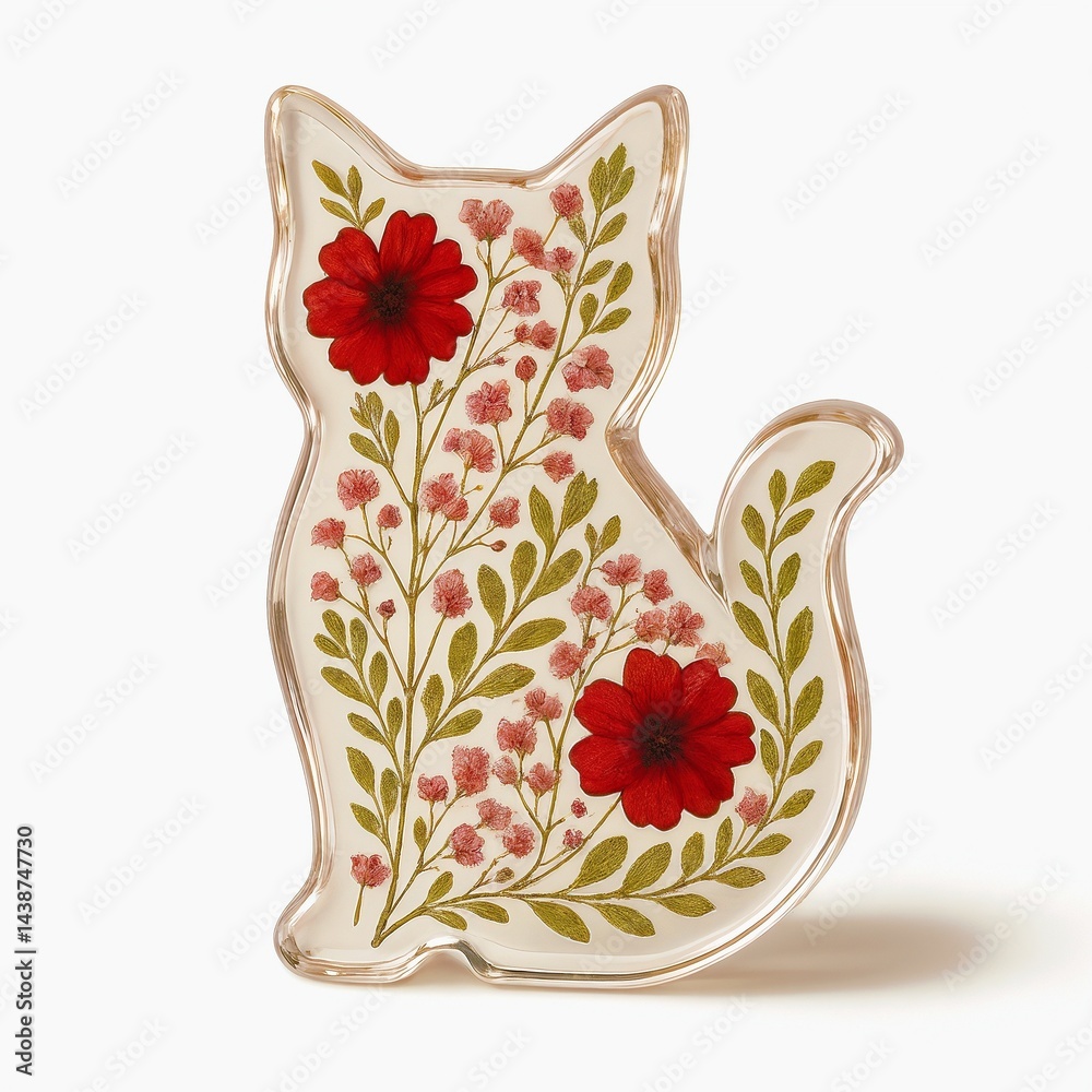 Decorative cat figurine with floral design in vibrant colors