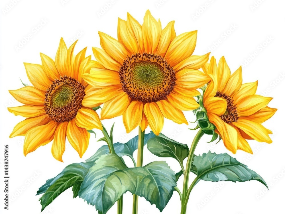 Obraz premium Vibrant sunflowers in a detailed illustration