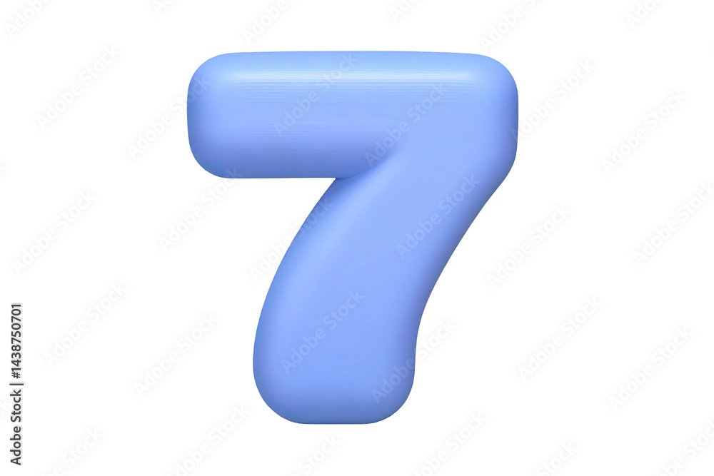 Stylish blue number seven 3d render isolated on font bold icon cute digit on transparent background Stylish blue number seven 3d render isolated on font bold icon cute digit on transparent background