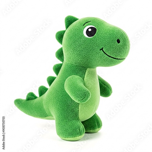 Fototapeta Naklejka Na Ścianę i Meble -  Green plush toy dinosaur with big eyes, isolated on a white background