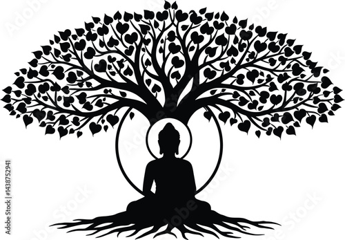 Meditating Buddha Under Bodhi Tree