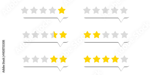 One to five star rating, rate us, review vector icon set isolated on grey background. Customer feedback concept. Vector illustration.