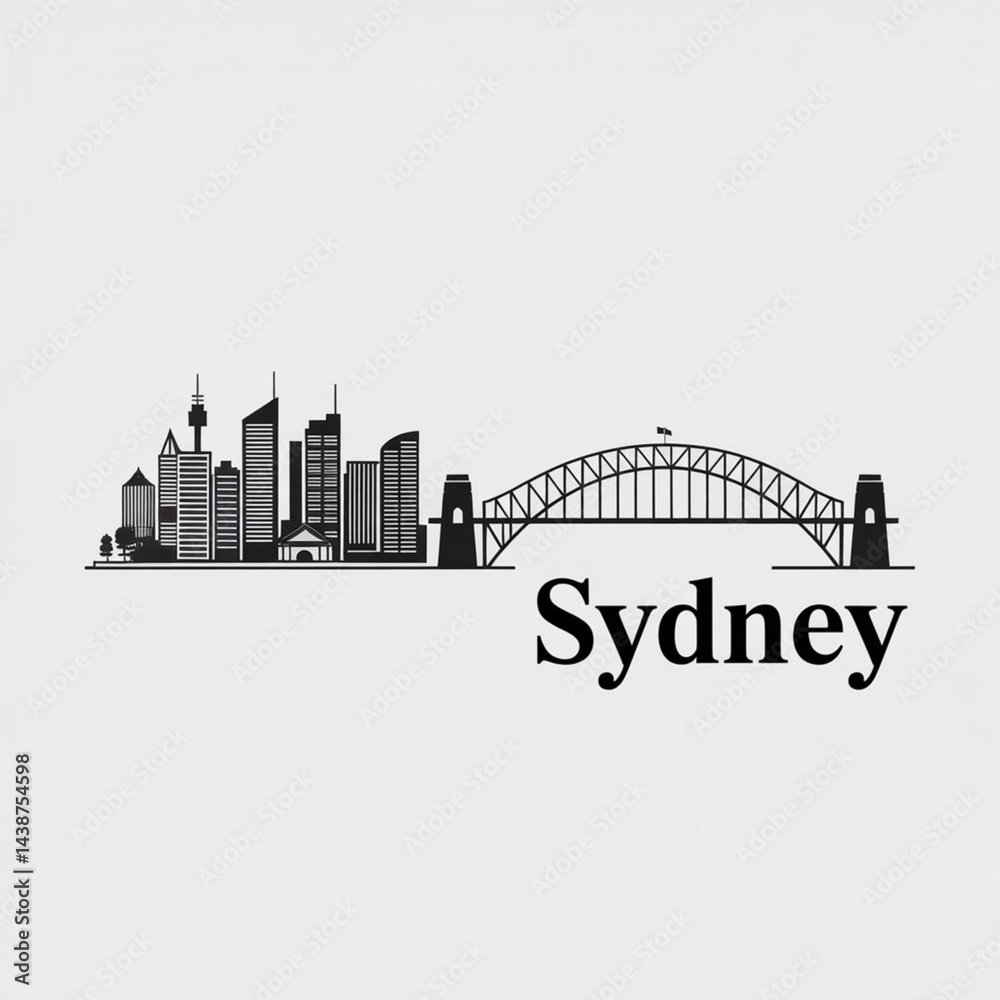 Naklejka premium Sydney City Skyline Silhouette — Australian Urban Landscape Vector