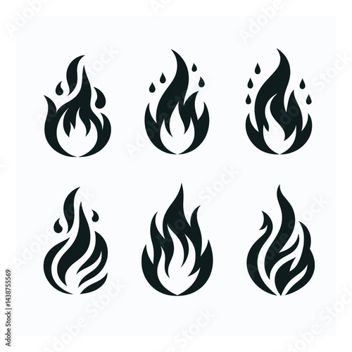 Flame fire set silhouette vector style with white background