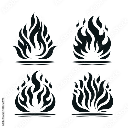 Flame fire set silhouette vector style with white background
