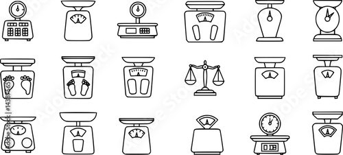 set of Weight scale line icons in black. Vector illustration
