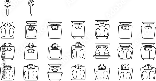 set of Weight scale line icons in black. Vector illustration
