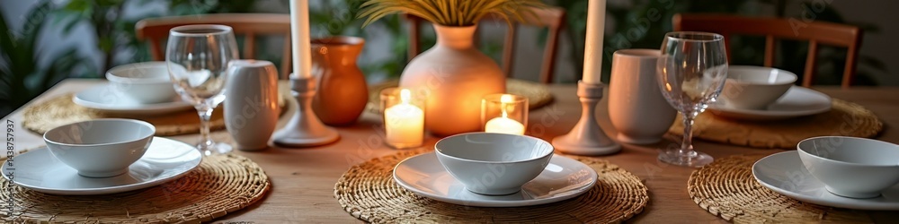 custom made wallpaper toronto digitalElegant dinner table setting with candles and woven placemats