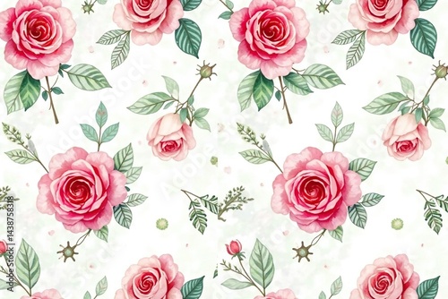 Wallpaper Mural Delicate watercolor roses & leaves, repeat pattern, pattern, flower pattern, leaves Torontodigital.ca