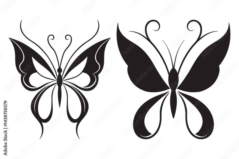 Fototapeta premium Black and white butterfly silhouette vector illustration
