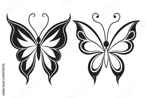 Black and white monarch butterfly silhouette vector art illustration