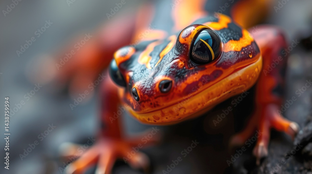 Red salamander, close up. selective focus