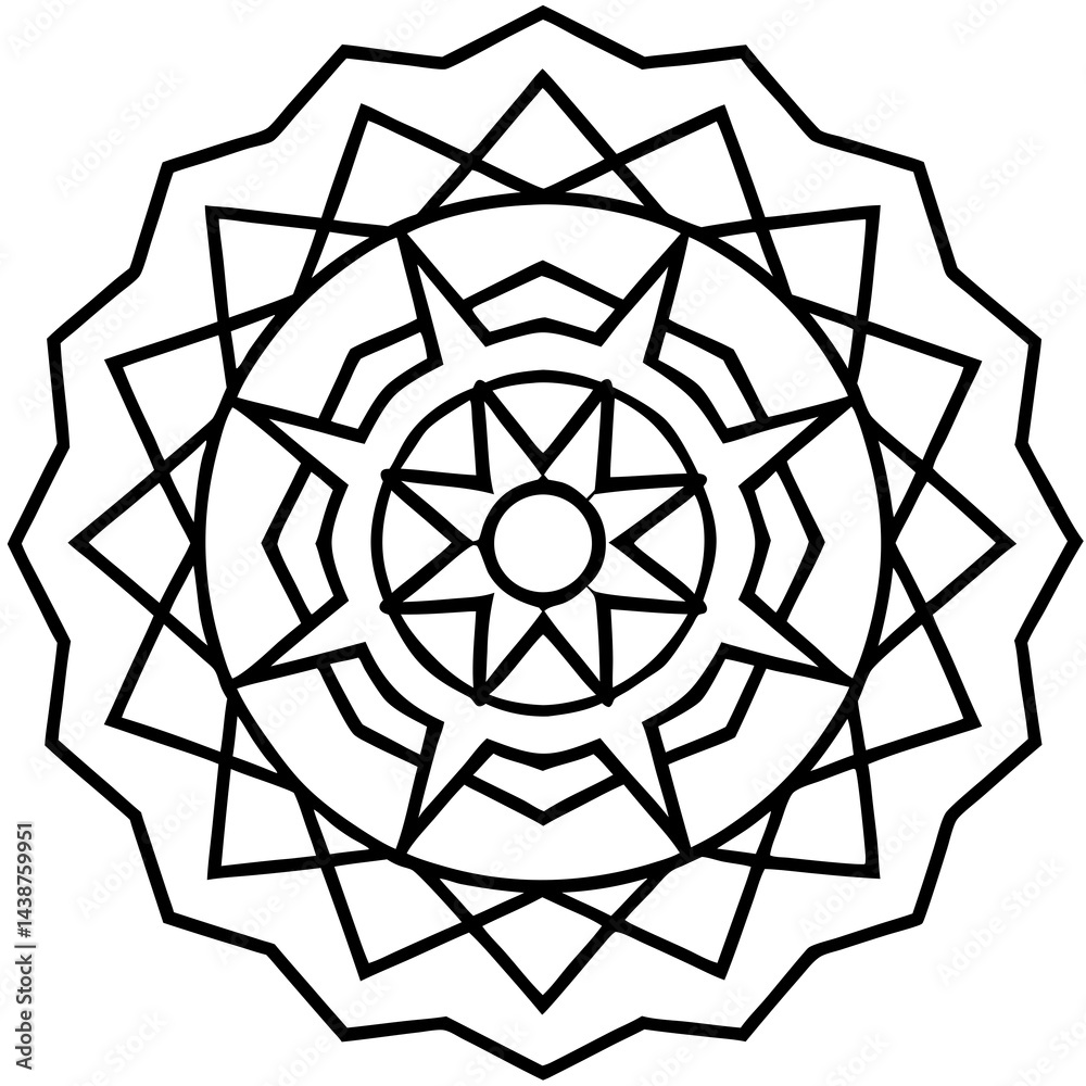 Geometric Mandala Circular Flow Vector on White Geometric Mandala Circular Flow Vector on White