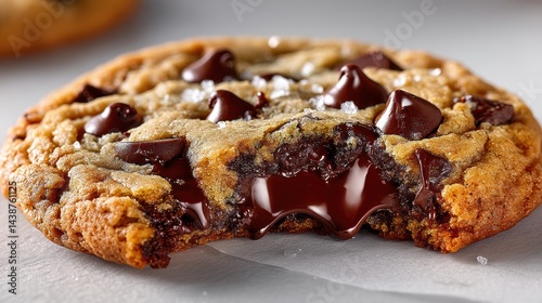 a close-up of a decadent chocolate chip cookie with gooey melted chocolate inside on a white isolated background, sweet and satisfying design