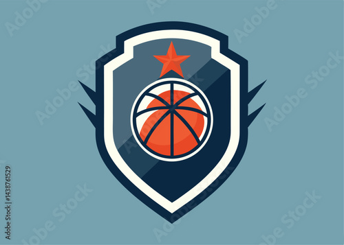 Basketball Logo: A dynamic basketball logo design featuring a classic basketball within a protective shield, emblazoned with a bold red star.