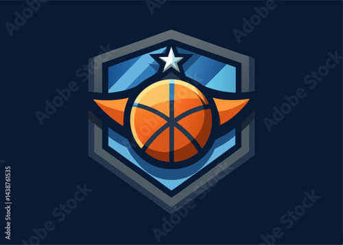 Basketball Emblem: A dynamic basketball emblem, radiating energy with its bold design, perfectly capturing the essence of athletic competition and the spirit of the game. 