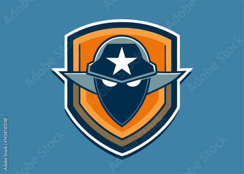 Heroic Icon: A striking illustration of a masked hero, embodies courage and determination, represented within a shield, the graphic design radiates a sense of protection.
