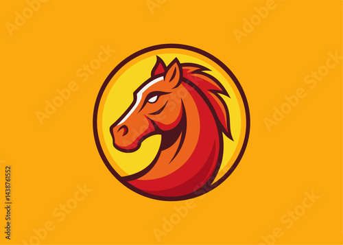 Vibrant Stallion Emblem: A striking, stylized emblem of a spirited stallion, its flowing mane and powerful form exuding strength and elegance, against a radiant yellow backdrop. 