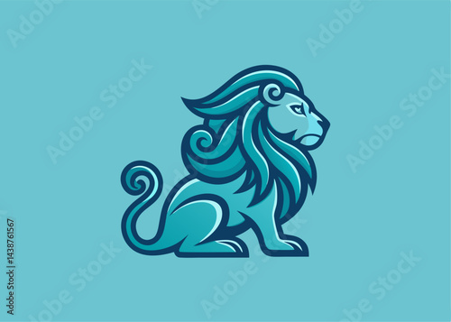 Majestic Teal Lion Logo: A stylized teal lion, majestic and powerful, sits in profile, its mane swirling in elegant, flowing curls.