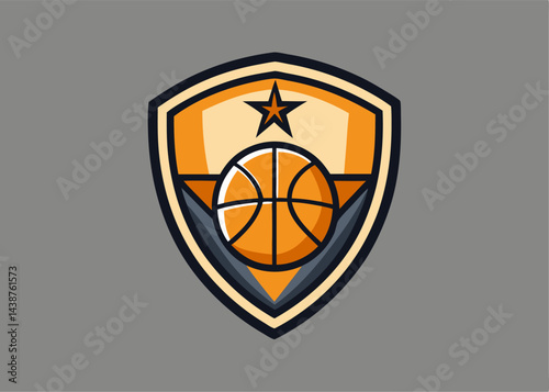 Basketball Emblem: A dynamic basketball emblem, exuding athleticism, embodying the spirit of competition, with star and a classic design, ideal for conveying sports passion.