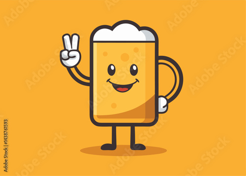 Cheerful Beer Giving a Victory Sign: This delightful cartoon beer mug gives a peace sign, embodying cheerfulness and good times, perfect for promoting gatherings and joy.