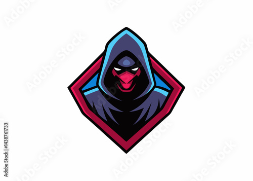 Shadowed Enigma: A mysterious figure shrouded in darkness, its presence radiating an air of secrecy, captured within a sleek, dynamic emblem.