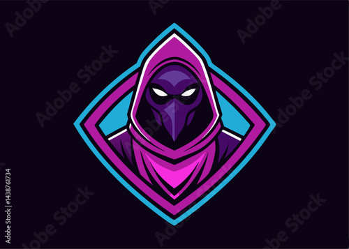 Mysterious Observer: A stylized figure, enveloped in a hooded cloak, gazes intently. A captivating emblem suitable for fantasy, gaming, or esoteric applications.