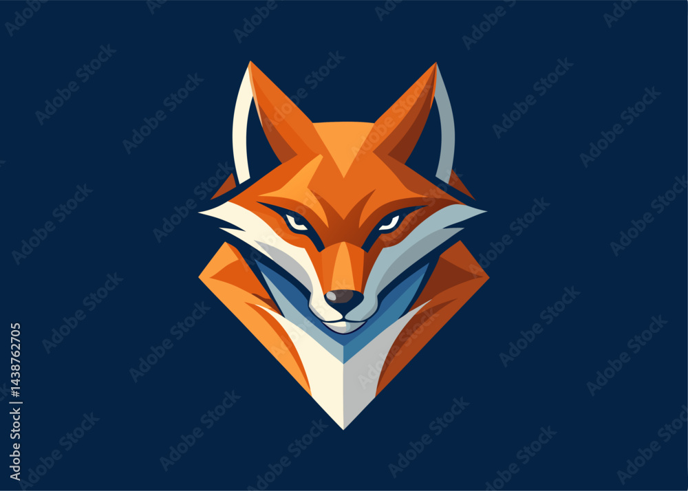 Obraz premium Geometric Fox Graphic: A striking geometric design of a fox, featuring sharp angles and a vibrant color palette, on a deep blue background.