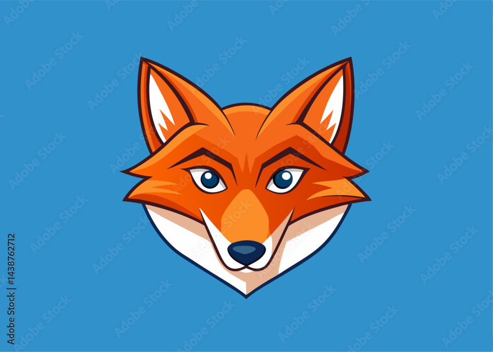 Fototapeta premium Clever Fox: Captivating illustration of a stylized fox, radiating cleverness, perfectly rendered against a soft blue backdrop. The fox’s intense gaze suggests sharp wit.