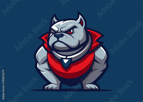 Intimidating Bully Dog Mascot: A tough dog mascot stands with a determined look, ready to compete, evoking strength and confidence through bold colors and expressive details.